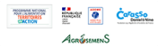 Logos des organisateurs des Rencontres nationales des fermes : Programme National pour l'alimentation, Territoires en action. République-Française, ADEME. Carasso Daniel & Nina. Agrosemens.