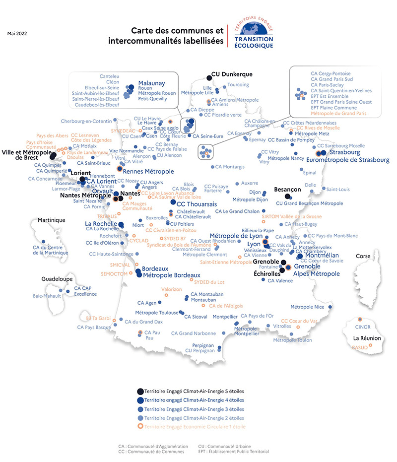 Carte des communes et intercommunalités labellisées