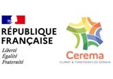 Logo de la République française, liberté, égalité, fraternité, et logo de Cerema, climat & territoires de demain