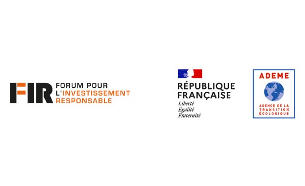 Logos du FIR, le forum pour l'investissement reponsable, de la République Française, et de l'ADEME