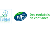 Logo de l'Écolabel EU, www.ecolabel.eu et logo de NF Environnement. Des Écolabels de confiance