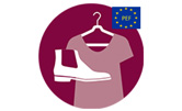 Robe, ceintre, chaussure et drapeau européen avec l’acronyme PEF.