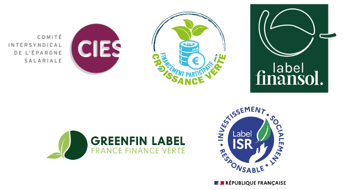 Labels Comité intersyndical de l'épargne salariale (CIES), Financement participatif pour la croissance verte, Finansol, Green Label France Finance Verte, ISR (Investissement socialement responsable de la République française)