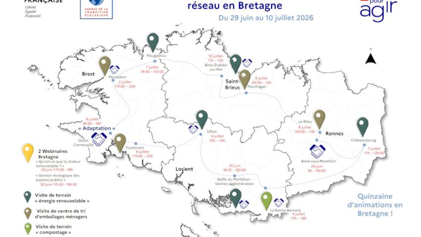 Carte du parcours des animations de la quinzaine du réseau en Bretagne