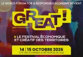 Bannière GREAT! (ex-World Forum for a Responsible Economy), festival économique et créatif des territoires, 14-15 octobre 2026, Cité des Échanges & Métropole de Lille