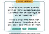 Vous débutez votre mandat avec de fortes ambitions pour la transition énergétique de votre territoire ? Suivez le programme d'animation des Générateurs Nouvelle-Aquitaine pour passer de la réflexion à l'action. Thématiques : photovoltaïque, éolien, hydroélectricité. Accompagnement entièrement gratuit pour les communes et les EPCI.